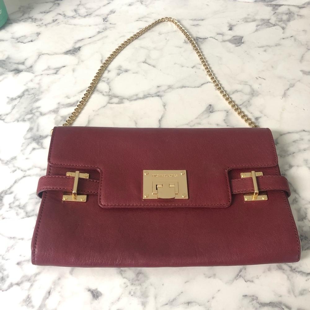 Michael Kors red leather shoulder purse